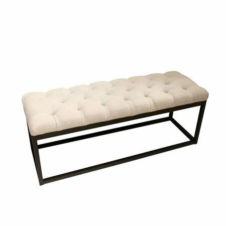 DIAMOND SOFA Mateo Black Powder Coat Metal Small Linen Tufted Bench- Desert Sand Linen MATEOBESSD